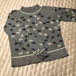 Field Flower Anthropologie Horse Print Knit Sweater | Medium